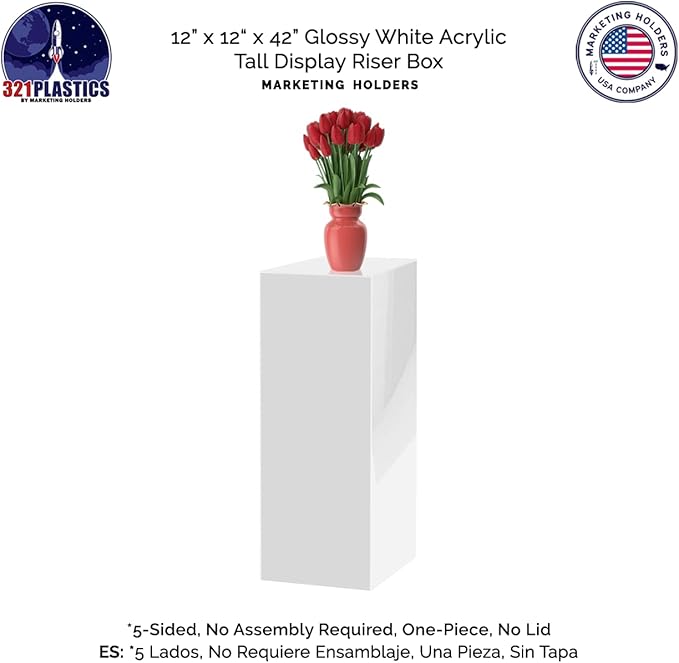 Acrylic Display Riser Box White Tall Acrylic Cube Pedestal Art Sculpture 12" x 12" x 42" No Lid One Piece Box Throne Pillar Stand Hollow Flower Tower for Weddings by Marketing Holders - Image 4