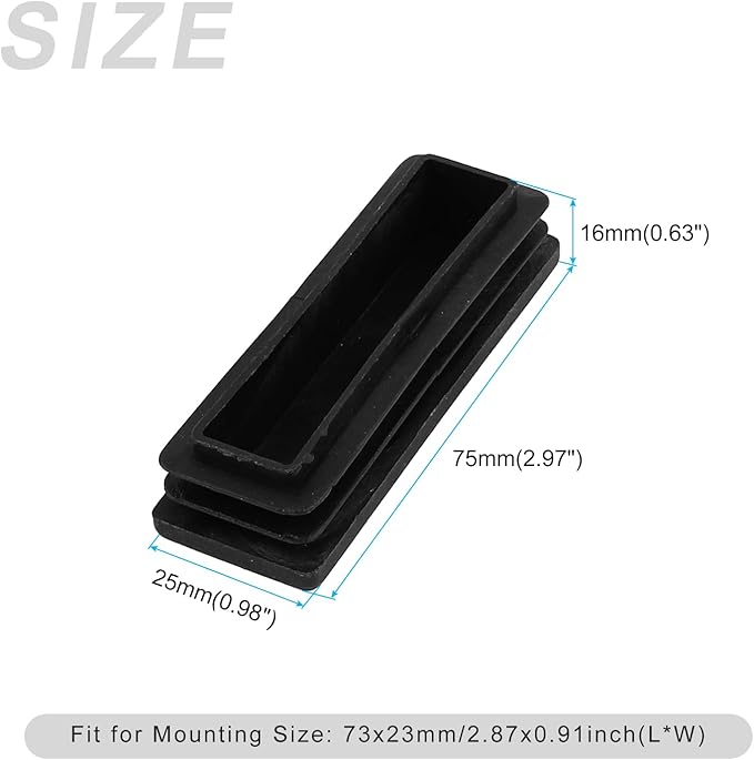 METALLIXITY Rectangle End Caps (75 x 25mm) 12Pcs, Plastic Rectangle Tube Inserts Threaded End Blanking Caps Protector - for Furniture Table Chair Legs, Black - Image 2