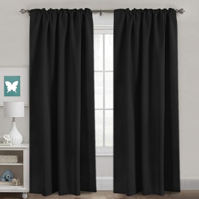 H.VERSAILTEX Blackout Curtains Thermal Insulated Window Treatment Panels Room Darkening Blackout Drapes for Living Room Back Tab/Rod Pocket Bedroom Draperies, 52 x 84 Inch, Black, 2 Panels - Image 2