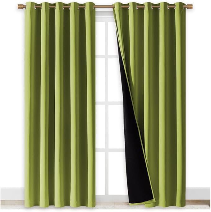 NICETOWN 100% Blackout Window Curtain Panels, Fresh Green, 2 Pieces, 70" Wide Each Panel, Cold and Full Light Blocking Drapes with Black Liner for Nursery, 84" Drop Thermal Insulated Draperies - Image 2