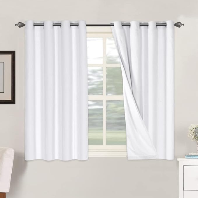H.VERSAILTEX 100% Blackout Curtains for Bedroom Thermal Insulated Linen Textured Curtains Heat and Full Light Blocking Drapes Living Room Curtains 2 Panel Sets, 52x45 - Inch, Pure White by HVERSAILTEX