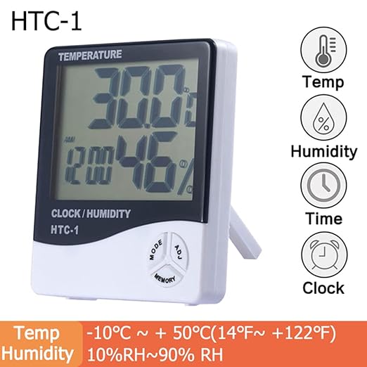 Temperature Humidity Meter,LCD Electronic Digital Outdoor/Indoor Thermometer Hygrometer with Clock Time Humidity Monitor for Home,Bedroom,Pet,Reptile,Plant,Greenhouse,Basement,Guitar (HTC-1) - Image 9