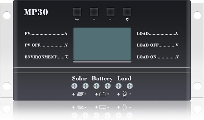 Solar Charge Controller 30A 12V/24V PWM Negative Ground Solar Charge Controller Solar Panel Regulator w/ Temp Sensor Function Fit for Lithium, Sealed, Gel, and Flooded Batteries by Alrska