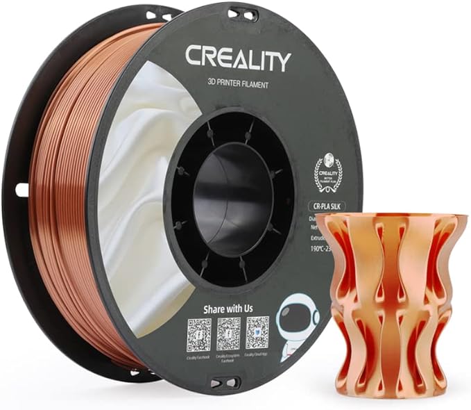 Creality Silk PLA 3D Printer Filament, Silk Shiny Metallic PLA Filament 1.75mm, Clog-Free Metallic Texture, +/-0.02mm, 3D Printing Filament 1KG/2.2lb (Red Copper) by Creality