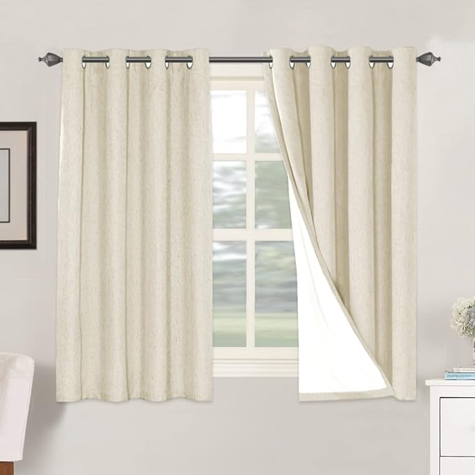H.VERSAILTEX 100% Blackout Curtains for Bedroom Thermal Insulated Linen Textured Curtains Heat and Full Light Blocking Drapes Living Room Curtains 2 Panel Sets, Bleached Sand, 52x54 Inch by HVERSAILTEX
