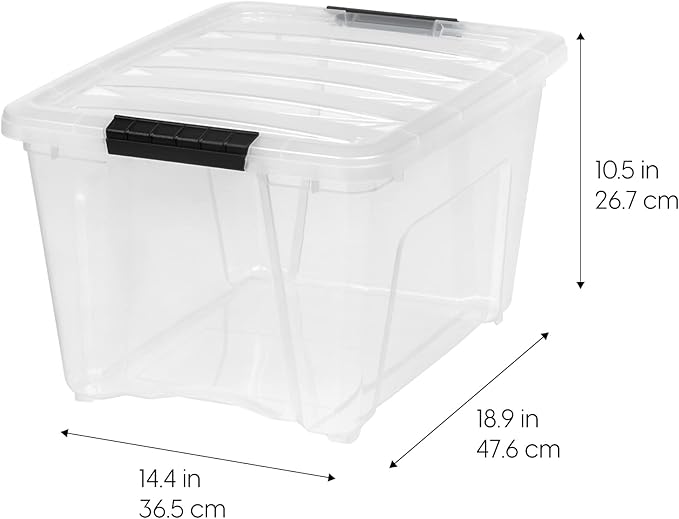 IRIS USA 32 QT Plastic Storage Box with Lid and Latches - 6 Pack - BPA-Free, See-Through Organizing Solution, Durable Nestable Stackable Containers, Secure Pull Handle - Clear - Image 2
