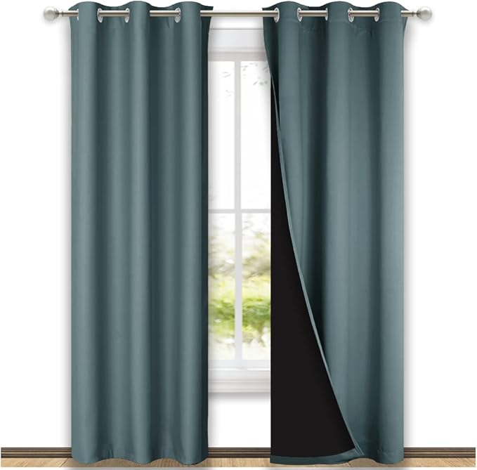 NICETOWN Greyish Blue Blackout Curtains 84 inches Long, Full Light Blocking Drapes with Black Liner for Nursery, Thermal Insulated Draperies for Hall, Villa (2 Pieces, 42" Wide Each Panel) by NICETOWN