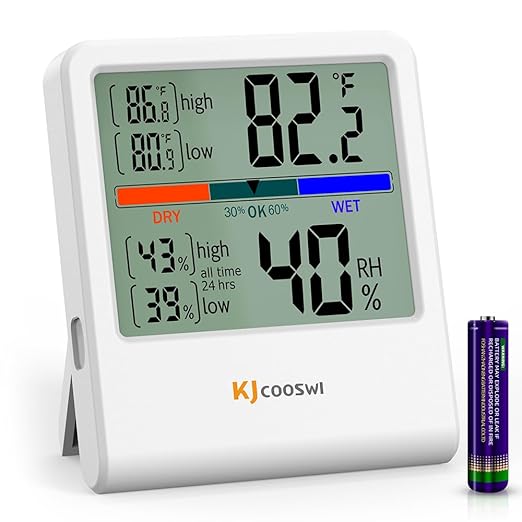 Digital Thermometer Hygrometer, Indoor Wall Thermometer Humidity Indoor with High Accuracy, Suitable for Greenhouse, Home and Office, AAA Battery (White) by KJCOOSWI