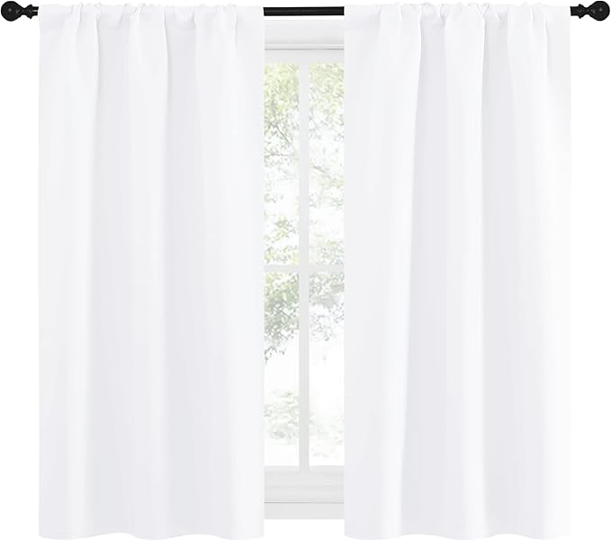 NICETOWN Kitchen Curtains, Short Home Decoration Curtains & Drapes, Small Window Draperies for Dining Room, Cupboard (White, 34 in x 54 in (W x L), Set of 2) - Image 2