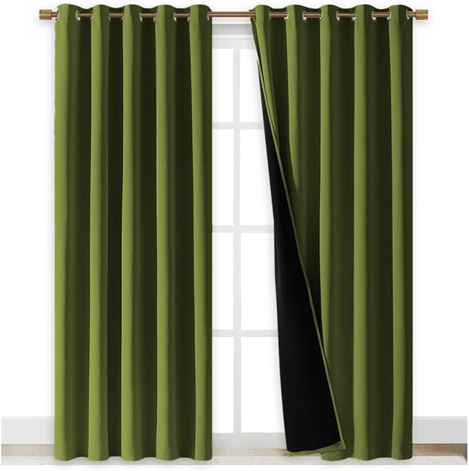 NICETOWN Full Shade Curtain Panels, Olive Green, 70 x 84 inch, Pair of Energy Smart & Noise Blocking Out Blackout Drapes for Dining Room Window, Thermal Insulated Guest Room Lined Window Dressing - Image 2