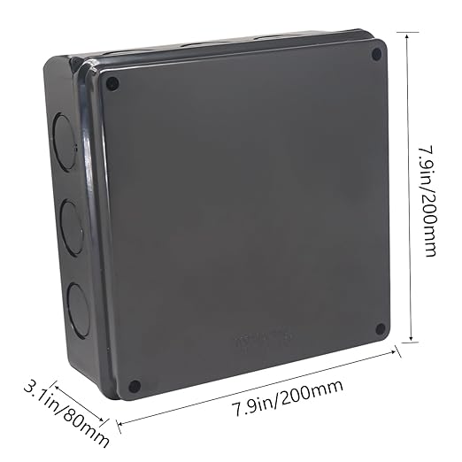 Junction Box, Reserved Holes Electrical Boxes Waterproof IP65 ABS Plastic Electrical Power Cord Enclosure Project Box Black 7.9 x 7.9 x 3.1 inch(200x200x80mm) - Image 2