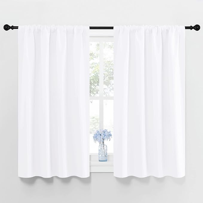NICETOWN Window Curtain Panels - Semi Blackout Rod Pocket Curtain Set for Bedroom (White, 2 Panels, 42 by 48) by NICETOWN