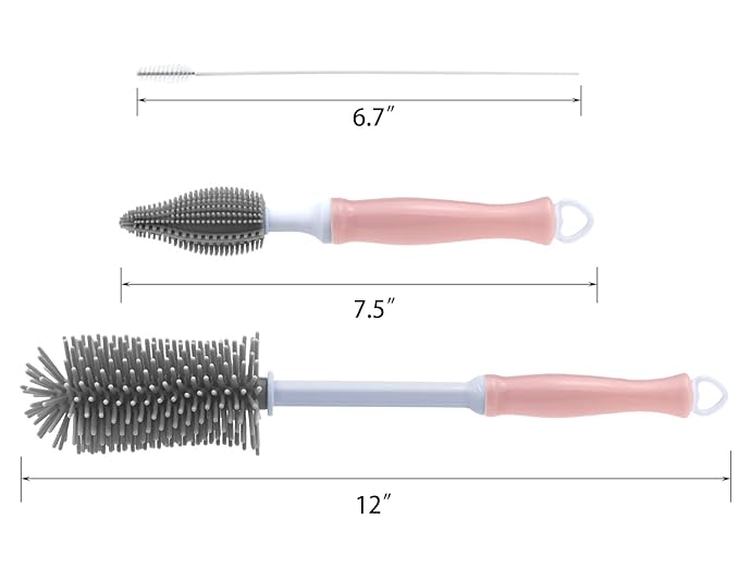Silicone Cleaning Brush, 12" Long Handle Water Bottle Cleaner for Baby, Sports, Vase, Glassware, and Smaller Diameter Openings - Image 2