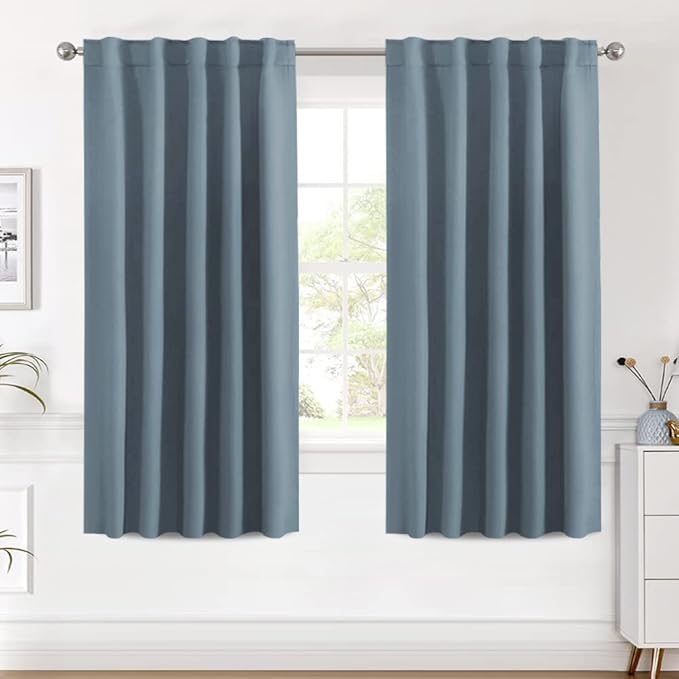 H.VERSAILTEX Blackout Curtains Thermal Insulated Window Treatment Panels Room Darkening Blackout Drapes for Living Room Back Tab/Rod Pocket Bedroom Draperies (2 Panels, Stone Blue, 42 x 63 Inch) by HVERSAILTEX