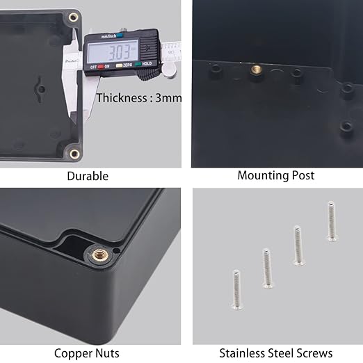 Watertight Junction Box, IP67 Waterproof Project Box Durable ABS Plastic Electronic Enclosure Case for DIY Electrical Project Black 10.35" x 7.17" x 3.74"(263 x 182 x 95 mm) - Image 6