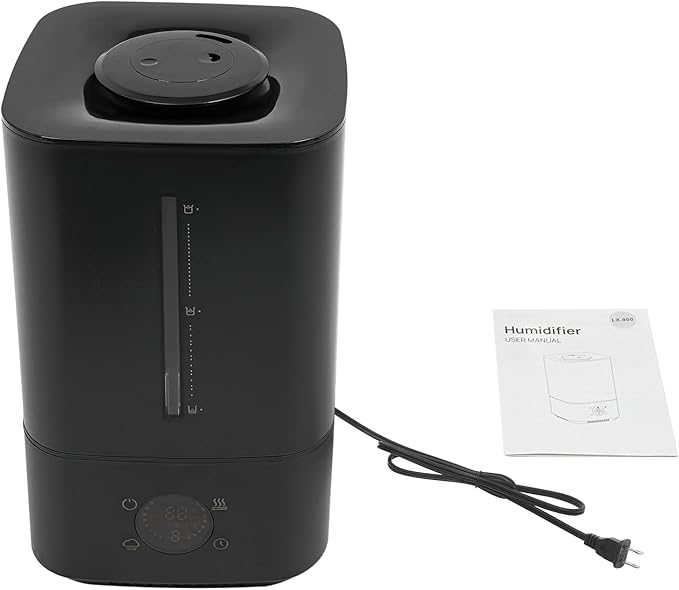 Humidifiers for Bedroom 6L Large Room, Cool & Warm Mist Ultrasonic Humidifier with Filter & Water Level Window, 280ml/h, 360° Nozzle, 20-40dB, Humidity Control 45%-90%, for Baby/Nursery/Office, Black - Image 6