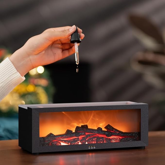 Essential Oil Diffuser, Fireplace Flame Oil Diffuser - Aromatherapy Aroma Humidifier, Upgrade 7 Flame Colors Noiseless 150ml Remote Control - Perfect for Bedroom Home Office (Fireplace Black) - Image 5