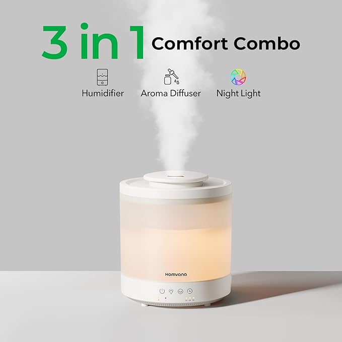 Homvana Small Humidifiers for Bedroom - 2 Packs 1.5L Cool Mist Top Fill Humidifier for Baby Nursery, Essential Oil Diffuser, 3 in 1 for Home Plants Offices and Grow Tents, 7 Color Lights, Ultrasonic - Image 2