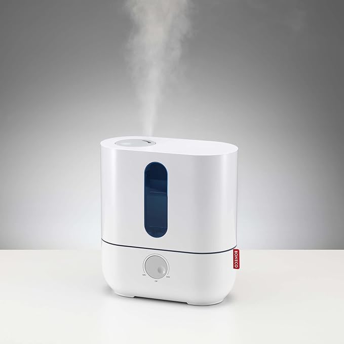 BONECO 1 Gallon Whisper Quiet Cool Mist Ultrasonic Humidifier for Large Room with LED Light, Control Knob, and Essential Oil Holder, White - Image 2