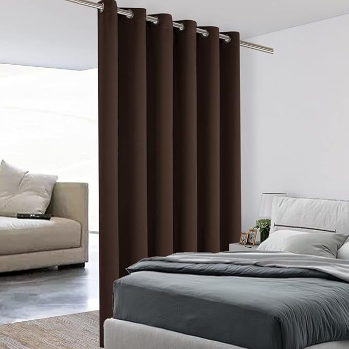 BONZER Room Divider Curtain Screen Partitions Total Privacy Wall Grommet Wide Blackout Curtains for Living Room, 96L x 70W Inch (8L x 5.8W ft), 1 Panel, Chocolate by Bonzer