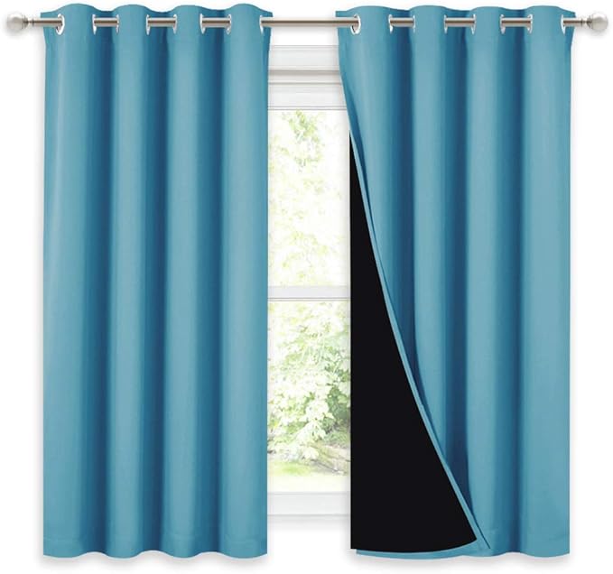 NICETOWN 100% Blackout Curtains with Black Liners, Thermal Insulated Full Blackout 2-Layer Lined Drapes, Energy Efficiency Window Draperies for Boy's Room (Teal Blue, 2 Panels, 52-inch W by 54-inch L) by NICETOWN