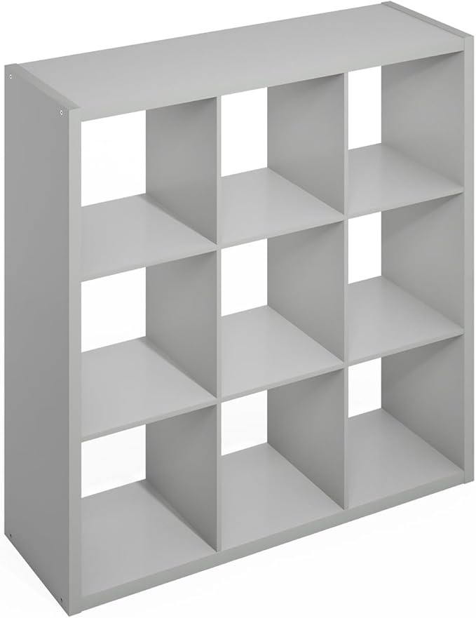 Furinno Simple Cube Storage Organizer, 9-Cube Display Shelf, Open Back Shelving Unit, Storage Shelves, Extra Thick Frame, for Organization and Storage, Living Room, Home Office, Light Grey by Furinno-FitsYourSpaceFitsYourBudget