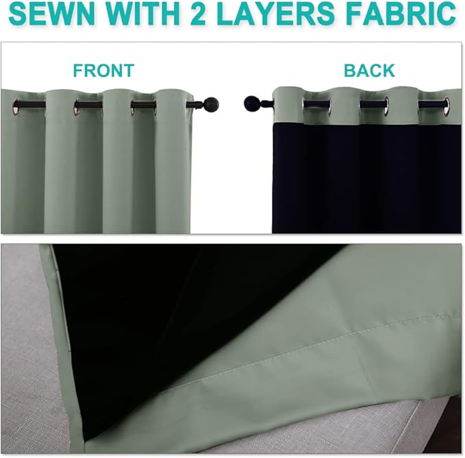 NICETOWN Greyish Green 100% Blackout Window Curtain Panel, Cold and Full Light Blocking Drape with Black Liner for Nursery, 84 inches Drop Thermal Insulated Draperies (1 PC, 52 inches Wide Each Panel) - Image 5