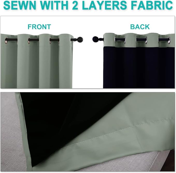NICETOWN 100% Blackout Curtains 57 inches Long, Double-Deck Completely Blackout Window Treatment Thermal Insulated Lined Drapes for Small Window (Greyish Green, 1 Pair, 55 inches Width Each Panel) - Image 5