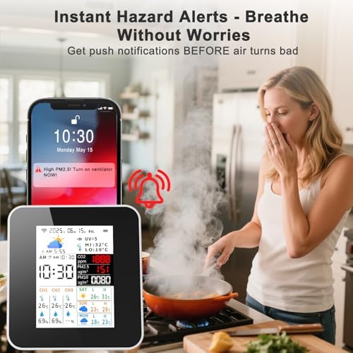 Air Quality Monitor Indoor 17-Parameter with APP Control Real-Time Display for CO2 PM2.5 PM10 Temperature Humidity 4 Sensors Alerts and Protection for Baby Rooms - Image 5