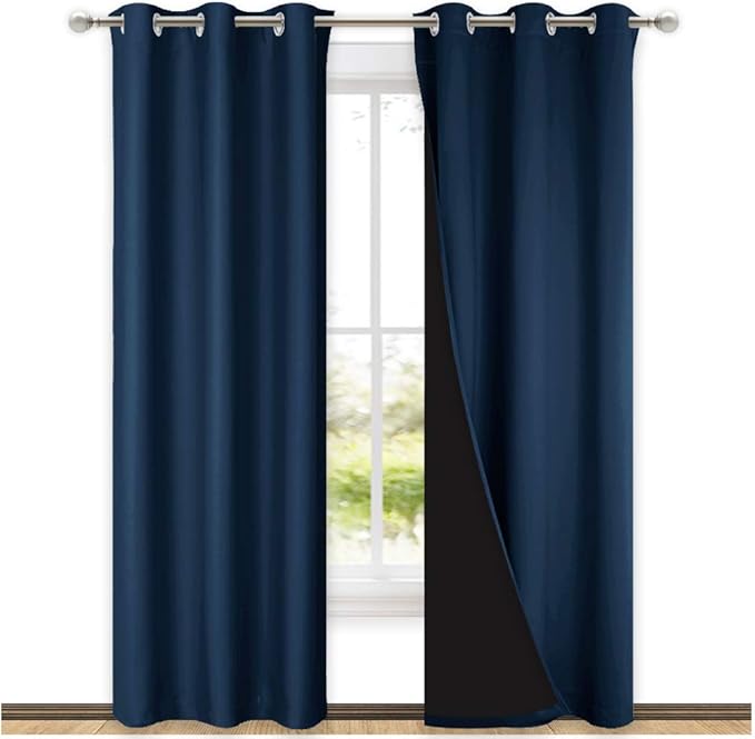 NICETOWN Blackout Room Warming Curtains 80 inches Long, Full Light Blocking Drapes with Black Liner for Nursery, Thermal Insulated Draperies for Hall, Villa (Navy Blue, 2 Pieces, 42" Wide Each Panel) by NICETOWN