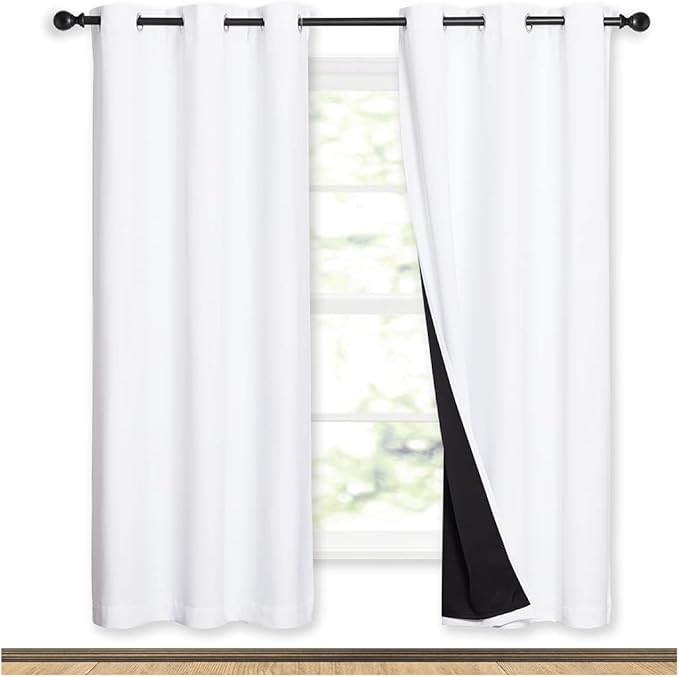 NICETOWN 100% Blackout Window Curtain Panels, Full Light Blocking Drapes with Black Liner for Nursery, 72-inch Drop Thermal Insulated Draperies (White, 2 Pieces, 42-inch Wide Per Panel) by NICETOWN