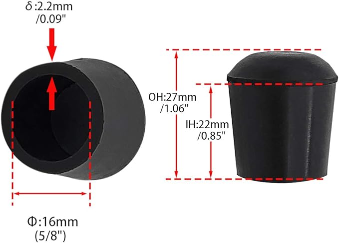 Flyshop 5/8", 16 mm, Patio Round Chair Leg Caps, Furniture Table Feet Covers Floor Protectors, Anti-Skid Durable Thick Rubber Leg Tips, 8 Pack, Black - Image 2