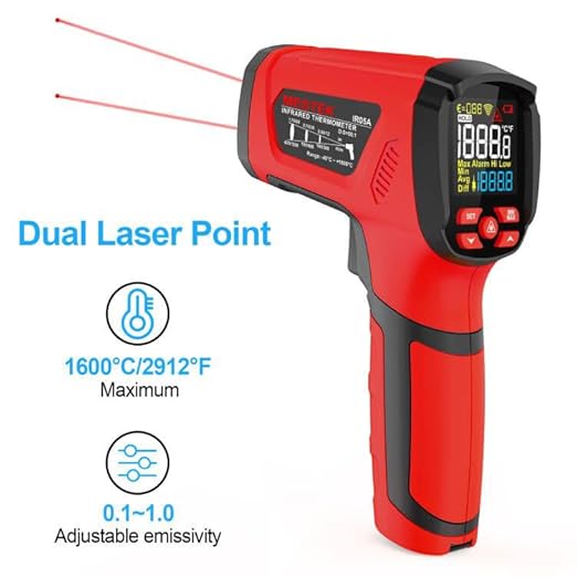 -40℉~2912℉ MESTEK Infrared Thermometer High Temperature Gun,50:1 Dual Laser Thermometer/K-Probe 14°F - 932°F, Digital Laser IR Temp Gun for Cooking,Pizza Oven, Engine, Kiln, Forging, Industrial Use ﻿ - Image 9
