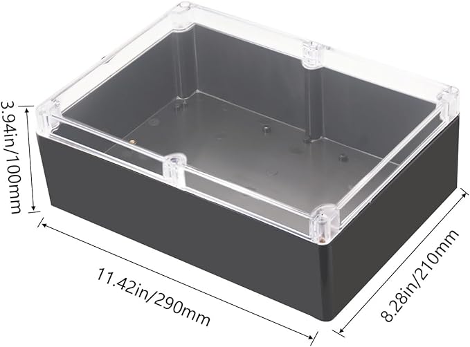 Project Box IP65 Waterproof Junction Box ABS Plastic Black Electrical Boxes DIY Electronic Project Case Power Enclosure Clear Cover 11.42”x8.27“x3.94 - Image 2