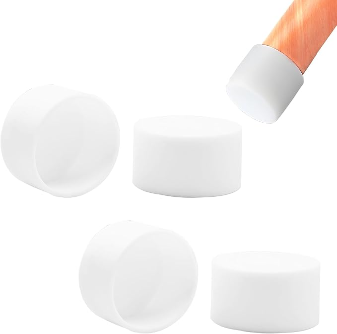 4 Pcs 1-11/16"(43 mm) Round Chair Leg Tips Caps, Silicone Rubber Furniture Leg Floor Protectors, Reduce Noise Folding Metal Chair Leg Cap Replacement for Bar Stool Leg Patio Indoor, White by BOPOREAE