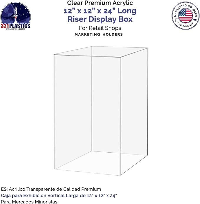 Acrylic Plinth Display Riser Box with One Open Side No Lid Versatile Clear Column 12" x 12" x 24" Merchandise Socle or Storage Bin or Retail Product Riser No Assembly by Marketing Holders - Image 5