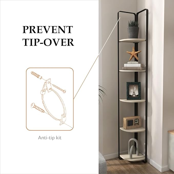 Furniture of America Leif Modern 5 Shelf Bookcase, Two-Tone Corner Bookshelf with Storage Space and Flat Metal Legs for Living Room, Bedroom, Office, Cream & Black - Image 8