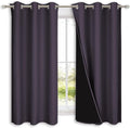 NICETOWN 100% Blackout Short Curtains with Black Liners, 2 Panels, 37" W by 60" L, Greyish Purple, Thermal Insulated Full Blackout 2-Layer Lined Drapes, Energy Efficiency Window Drapes for Bedroom by NICETOWN