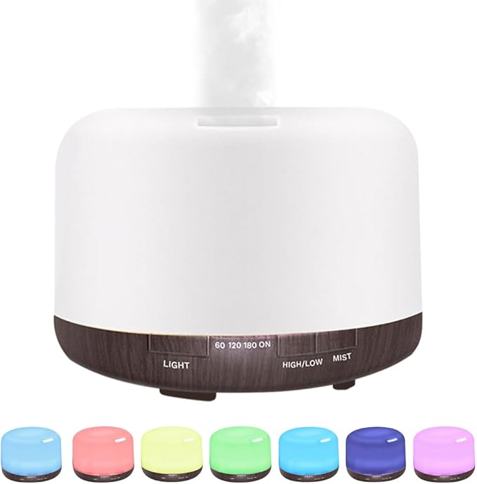 500ml Essential Oil Diffuser,Quiet 4-in-1 Ultrasonic Aromatherapy Humidifier,7 Color LED Lights,Timer & Auto-Off,BPA Free,Large Capacity Room Fragrance(Deep Woodgrain, Mini Model) by Unknown