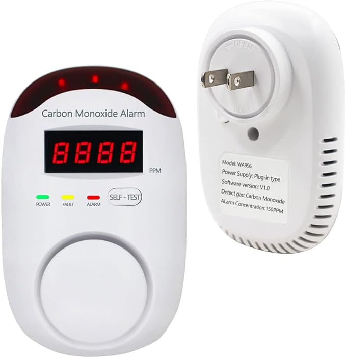 Plug-in Type Carbon Monoxide Alarm, CO Detector Monitor with LED Digital Display and Voice Alert for Home/Kitchen -1 Pack by WESHLGD