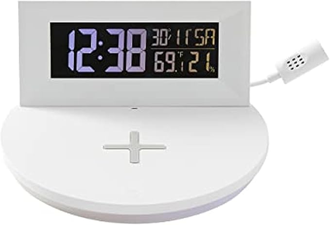 Taylor Digital Weather Station with Wireless Smart Device Charging, Indoor Temperature and Humidity, Clock with Alarm, Calendar, Changeable Glow Light, White by Taylor