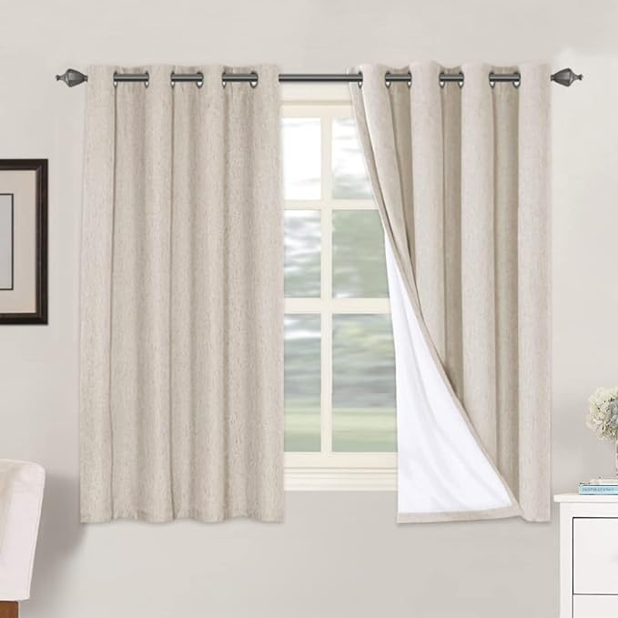 H.VERSAILTEX Linen Blackout Curtains 54 Inches Long 100% Blackout Thermal Insulated Textured Linen Look Curtain Draperies Anti-Rust Grommet, Energy Saving with White Liner, 2 Panels, Natural by HVERSAILTEX