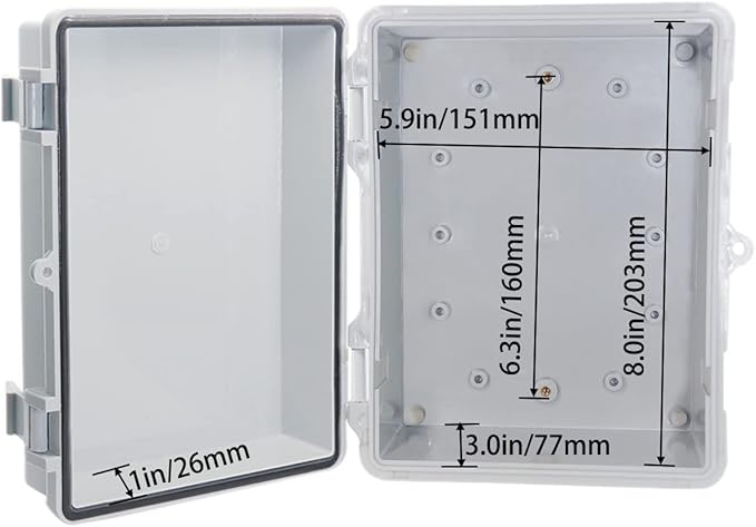 Waterproof Outdoor Electrical Box Junction Box Weatherproof IP67 ABS Plastic Enclosure Switch Router Project Box with Mounting Plate with Wall Bracket 2 Cable Glands Grey 8"x6"x4.3" - Image 4