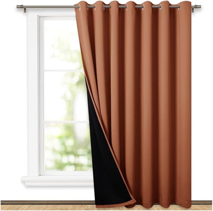 NICETOWN Burnt Orange 100% Blackout Patio Door Curtain, Super Heavy-Duty Thermal Backing Room Divider Drape Space Dividing, Privacy Assured Window Treatment(1 Panel, 100 inches W x 84 inches L) by NICETOWN