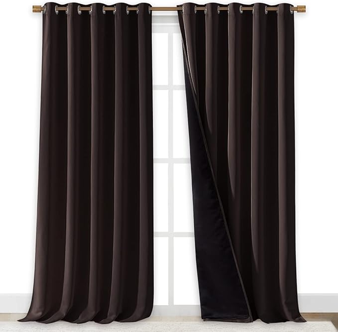 NICETOWN Cold Blocking 100% Blackout Curtains, Durable Black Lined Blackout Curtains for Bedroom, Energy Saving Long Curtains for Patio Sliding Glass Door, Brown, 70 inches x 95 inches, 2 PCs - Image 2