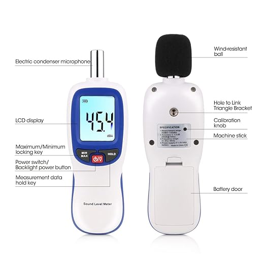 Decibel Sound Meter, Hand-Held Sound Level Meter 30dB to 13dB(A), Noise Meter Monitor with Backlight Alert, Noise Level Meter Tool for Home Office Job-site - Image 4