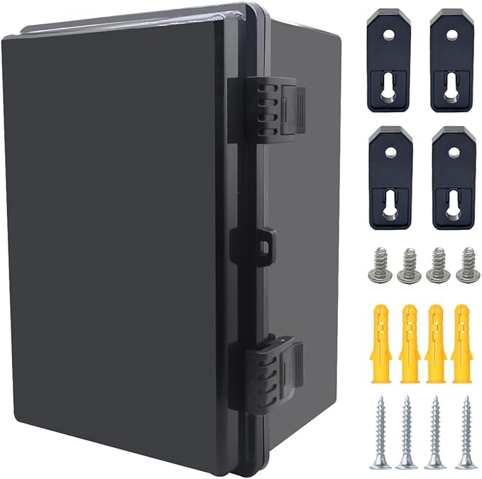 Junction Box, Hinged Black Cover IP67 Waterproof ABS Project Box with Mounting Plate Electrical Box Enclosure with Wall Bracket 11.8 x 7.9 x 6.7inch(300x200x170mm) by Otdorpatio