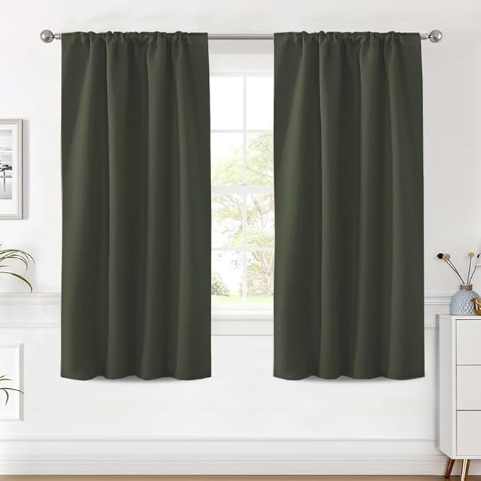 H.VERSAILTEX Blackout Curtains Thermal Insulated Window Treatment Panels Room Darkening Blackout Drapes for Living Room Back Tab/Rod Pocket Bedroom Draperies (2 Panels, Olive, 42 x 63 Inch) - Image 2