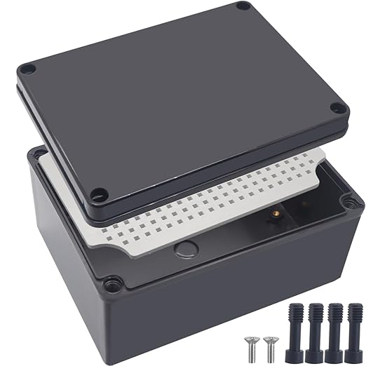 Junction Box,IP67 Waterproof ABS Black Project Box with Mounting Plate Electrical Box Enclosure for Outside Electronics 7.9 x 5.9 x 3.9inch(200x150x100mm) by Otdorpatio