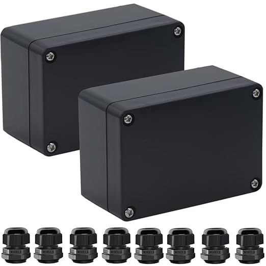 2 Packs Junction Box IP65 Waterproof ABS Plastic Electrical Project Case Power Junction Boxes, Project Box with 8 PCS M16 Cable Glands 3.94x2.68x1.97 inch(100x 68 x50 mm) by Otdorpatio